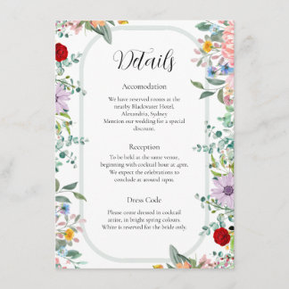 Recepción Vibrante tarjeta de detalles del Boda de flores si
