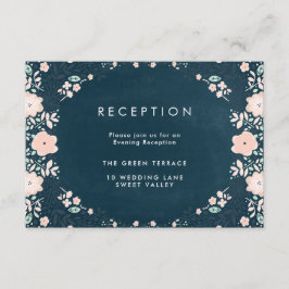 Recepción Vintage Midnight Floral Wedding Tarjeta de recepci