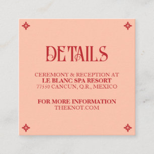 Recepción Votos Vibrantes: Tarjeta de Detalles de Boda de Fo