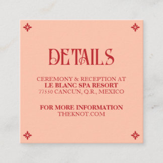 Recepción Votos Vibrantes: Tarjeta de Detalles de Boda de Fo