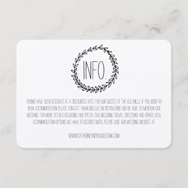 Recepción Wreath Rustic Kraft Boda Tarjeta de información (Anverso)