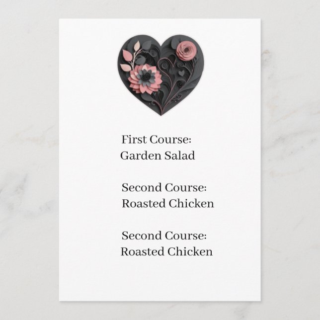 Reception Menu Card Wedding Heart (Anverso)