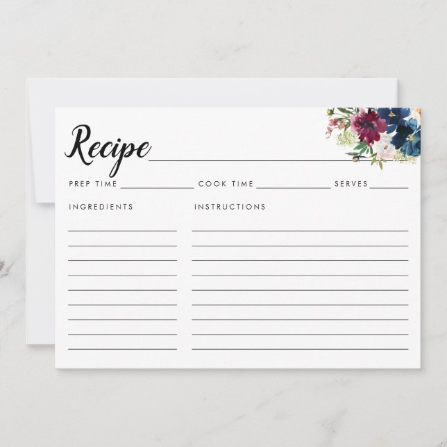 Receta de acuarela floral azul de la Marina de mod (Anverso)