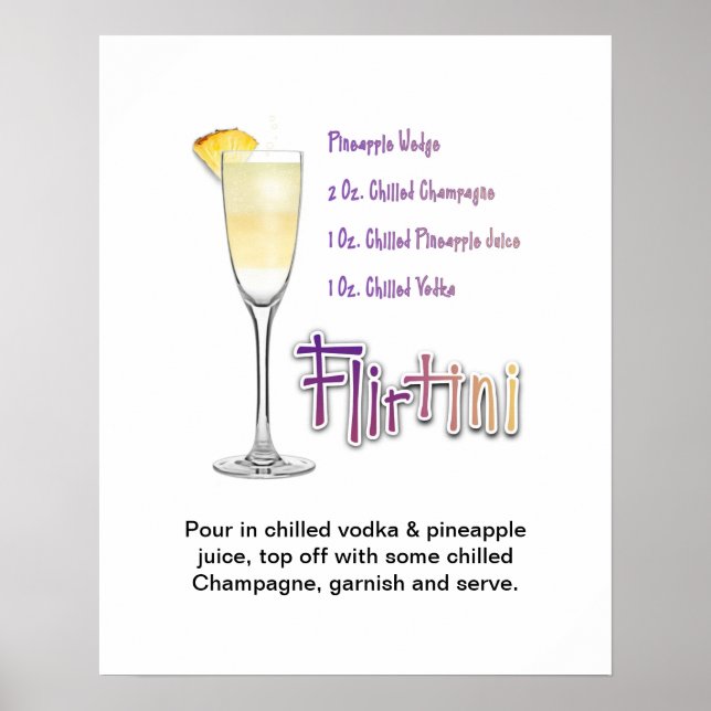 Receta de Cóctel Flirtini Arte 16"x20" (Frente)