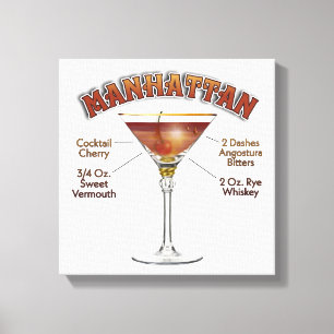 Receta de cóctel Manhattan Arte 12"x12" Envuelto 