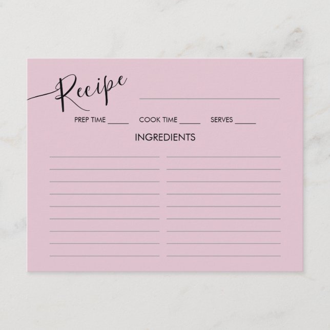 Receta de ducha de novia con tarjeta de inscripció (Anverso)