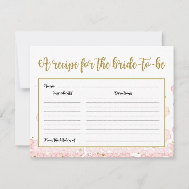 Receta de ducha de novia | Floral rosa y dorada (Anverso)