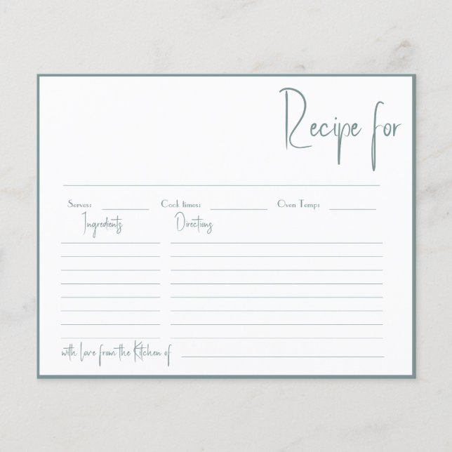 Receta de ducha de novia para tarjetas de consejo  (Anverso)