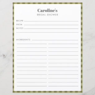 Receta de Olive Green Plaid Página Personalizado B
