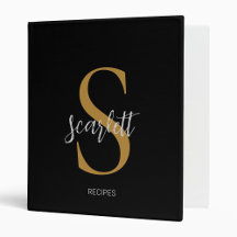 Receta elegante Monograma Black Gold Script Name