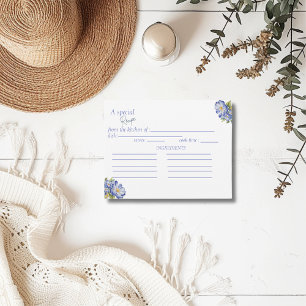 Receta floral azul moderna con tarjeta de ducha de