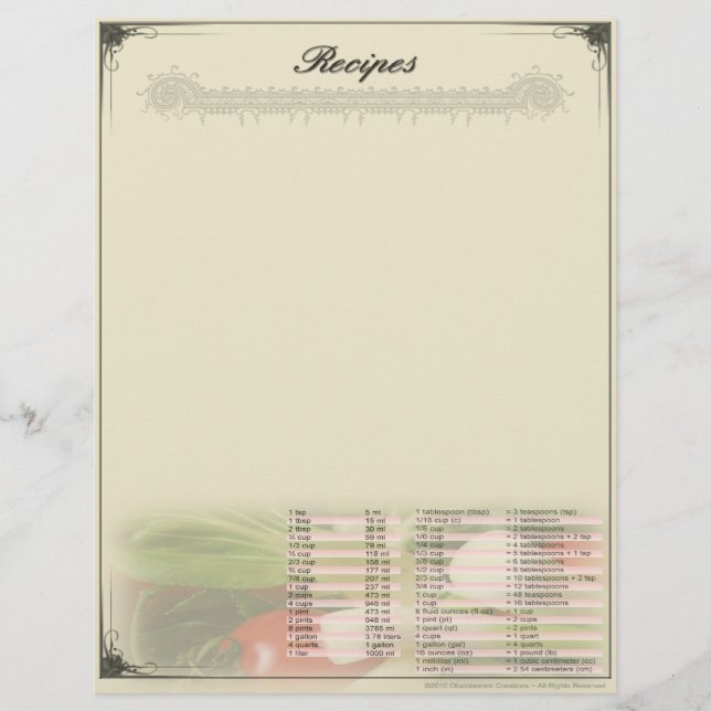Receta Hoja Carta sin Renglones con Conversiones (Anverso)