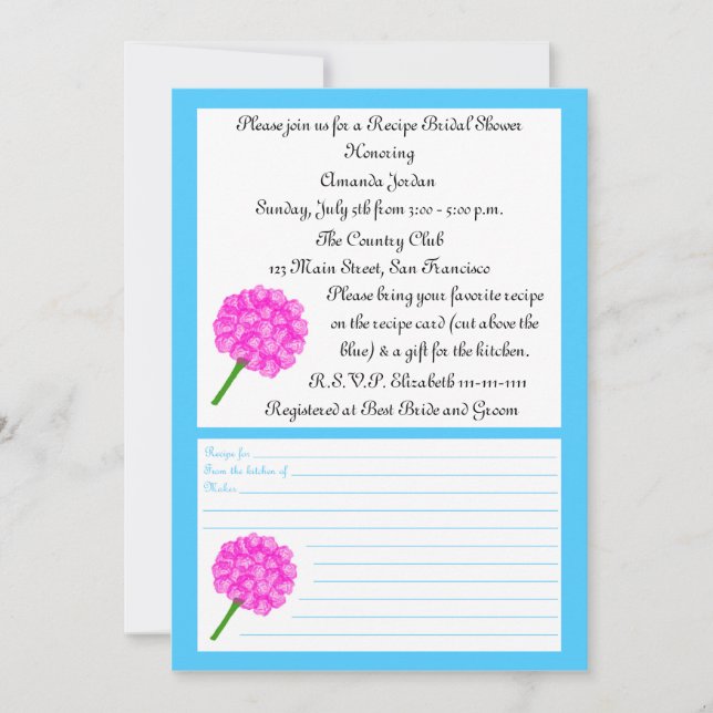 Receta Invitación a la ducha de novia - Tarjeta de (Anverso)