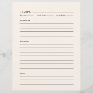 Receta minimalista Letra de página tamaño Crema mo