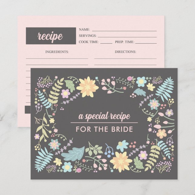 Receta para la Novia. Tarjeta Boda floral moderna (Anverso / Reverso)