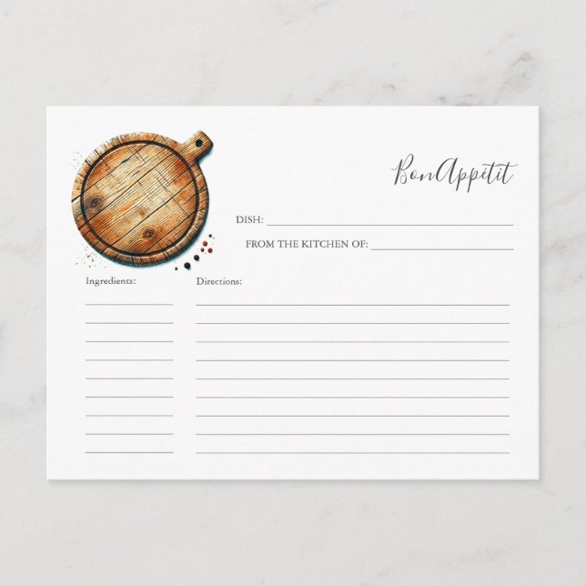 Receta para la tarjeta de la receta de la novia (Anverso)