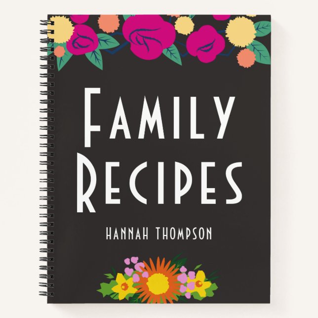 Receta personalizada del libro de cocina floral en (Anverso)
