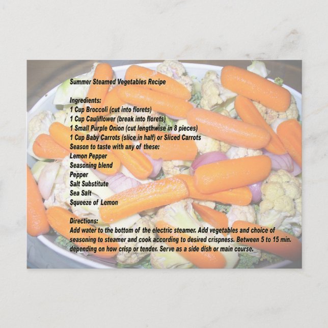 Receta veraniega de verduras al vapor 2 postal (Anverso)
