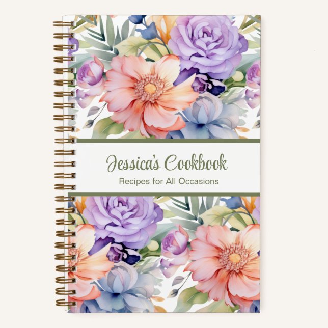 Recetario Personalizado Flores Rosas Cuaderno de R (Anverso)