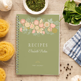 Recetas de libro de cocina florales pastel verde s