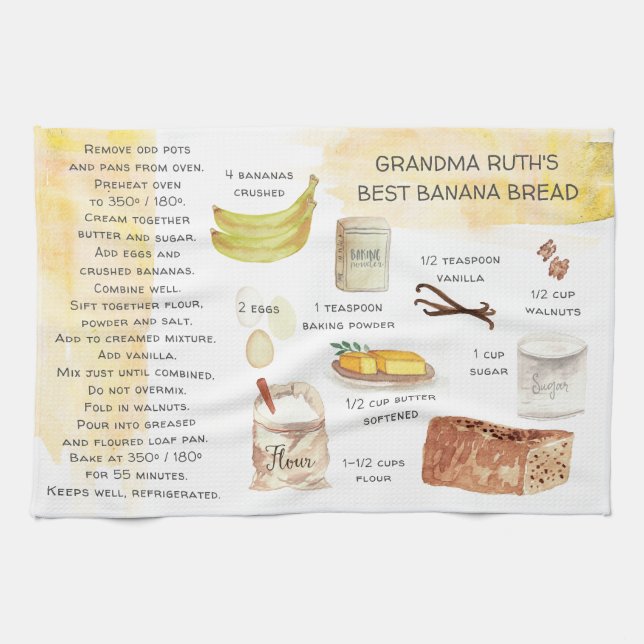 Recetas de toallas de té de acuarela de pan de plá (Horizontal)
