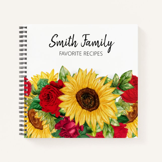 Recetas Libro de Cocina Amarillo Girasoles Rojos R (Anverso)