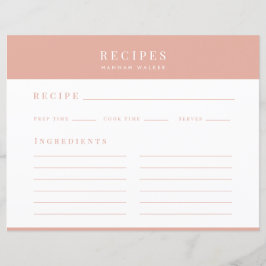 Recetas | Tarjeta de Receta Femenina Rosa Elegante