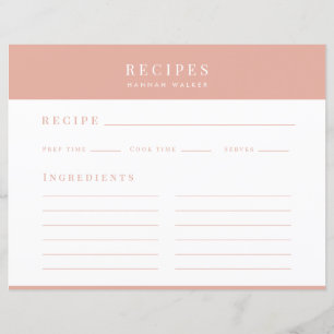 Recetas   Tarjeta de Receta Femenina Rosa Elegante