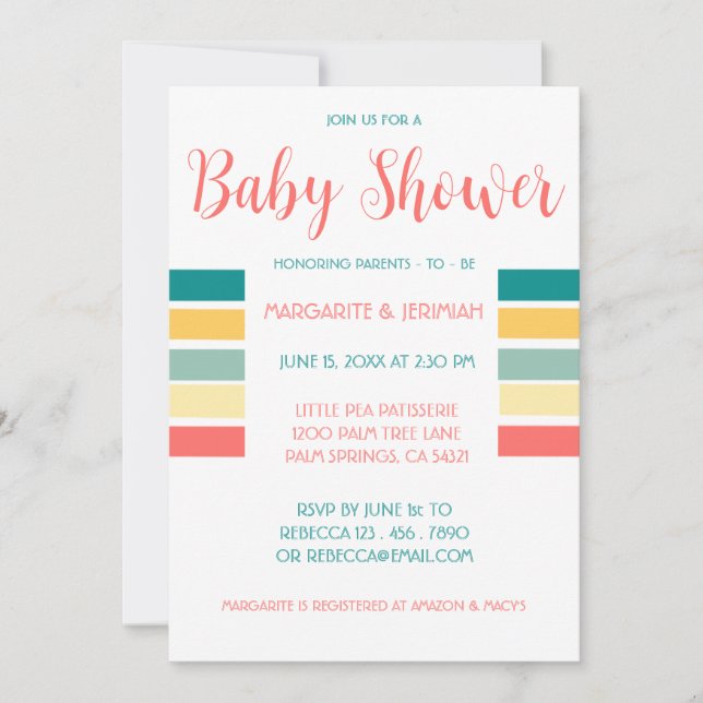 Recibamos la invitación de Baby Shower de Beachy (Anverso)