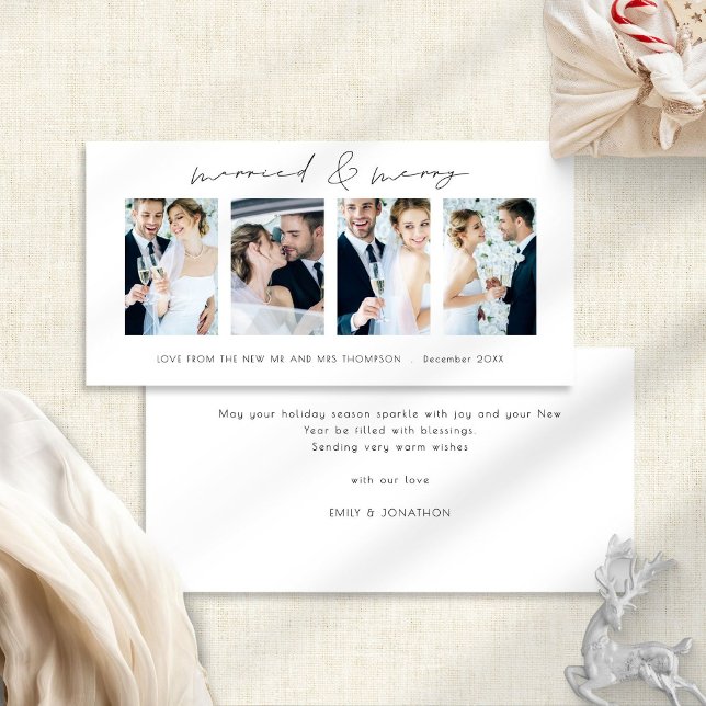 Recién casados 4 fotos y Feliz Navidad (Front and back view)