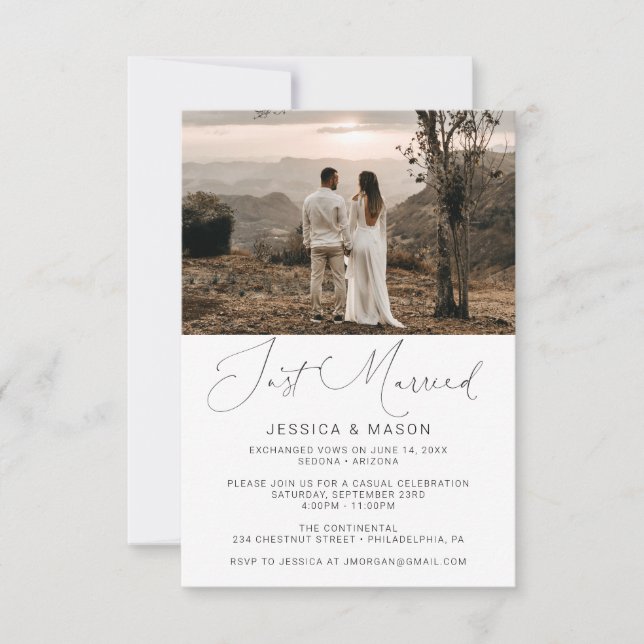 Recién Casados Invitación de Boda Anuncio de Huida (Anverso)