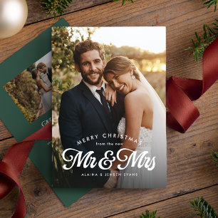 Recién casados primer Navidad casados verde dos fo