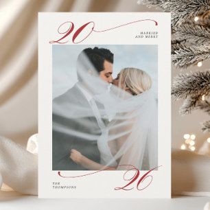Recién casados y alegres Tarjeta de Navidad con ca