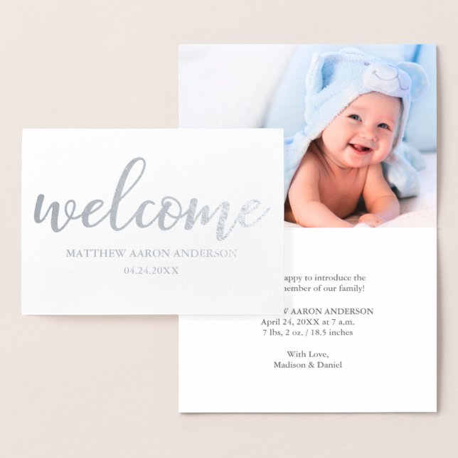 Recién nacido Invitación moderna plateado (Demostración)