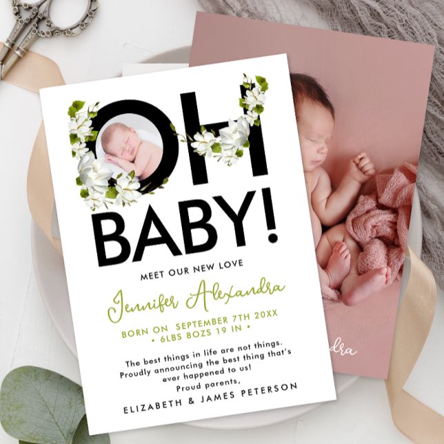 Recién nacido moderno Sexo Invitación floral neutr (Subido por el creador)