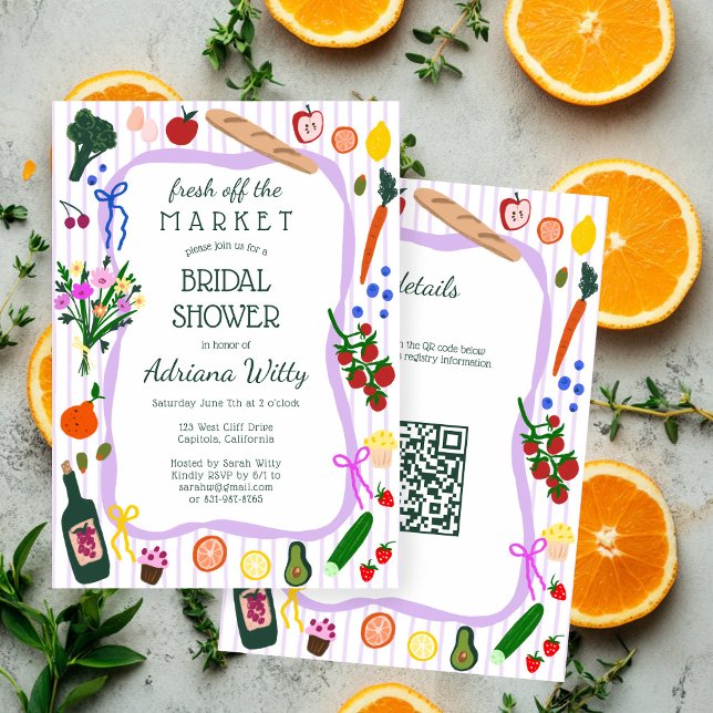 RECIÉN SALIDO DEL MERCADO Invitación de Despedida  (FRESH OFF THE MARKET Cute Custom QR Bridal Shower Invitation
)