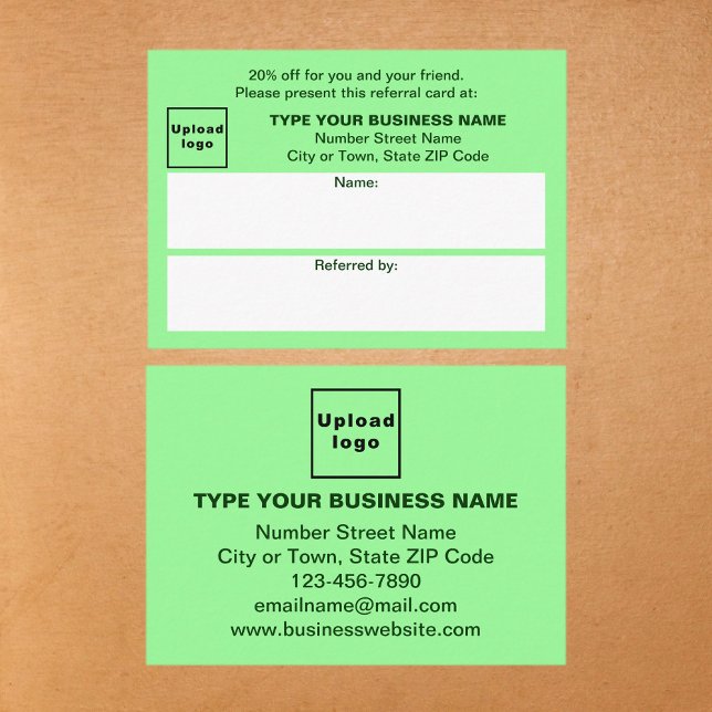 Recomendación Almacenar o comprar tarjeta de referencia verde pa (Business light green referral card for for your customers and their family, relatives or friends.)