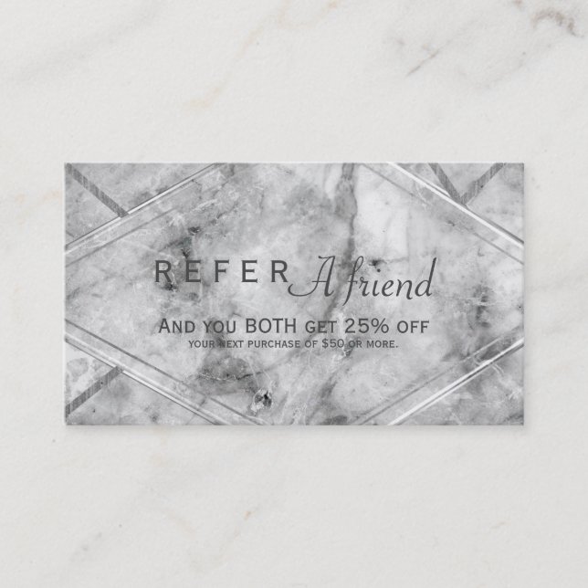 Recomendación Tarjeta de cliente de mármol gris y blanco REFERIR (Anverso)