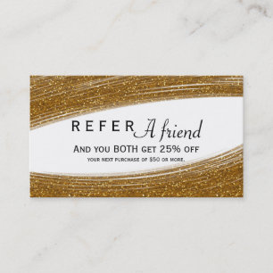 Recomendación Tarjeta de cliente dorada con brillo y estilo blan