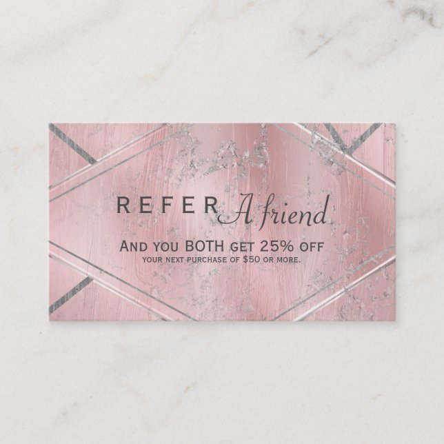 Recomendación Tarjeta de cliente Pink & Silver Satin REFER A FRI (Anverso)
