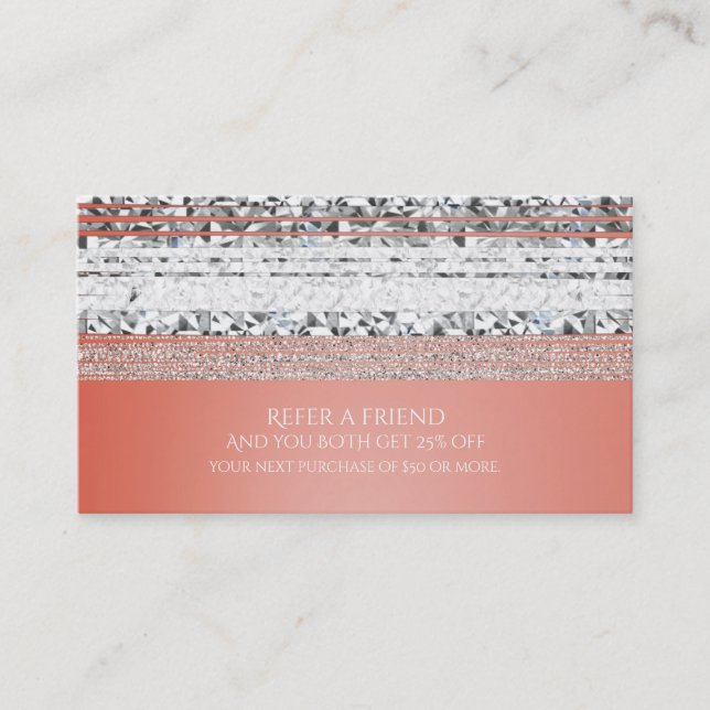 Recomendación Tarjeta de Coral Melocotón Bañada Brillo Chic Refe (Anverso)