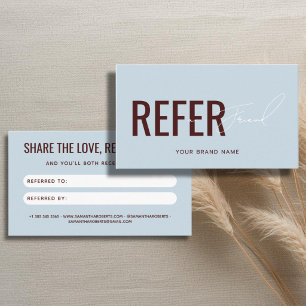 Recomendación Tarjeta de referencia de amigo azul rojo profesion