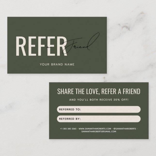 Recomendación Tarjeta de referencia de amigo verde profesional m (Anverso / Reverso)