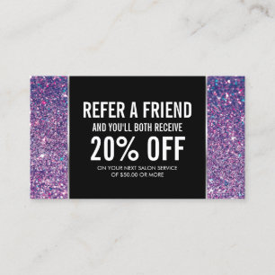 Recomendación Tarjeta de referencia de glamour y Purpurina púrpu