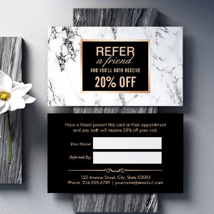 Recomendación Tarjeta de referencia de salón de belleza de mármo