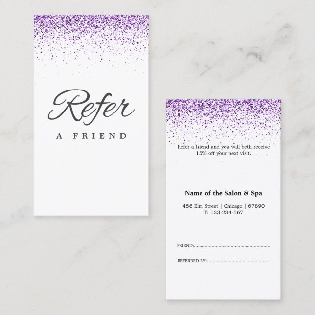 Recomendación Tarjeta de Referencia de Salón de lujo con brillo  (Anverso / Reverso)