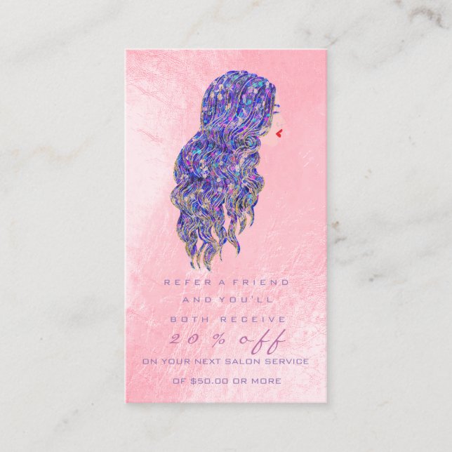 Recomendación Tarjeta de referencia de salón Makeup rosa Lashes  (Anverso)