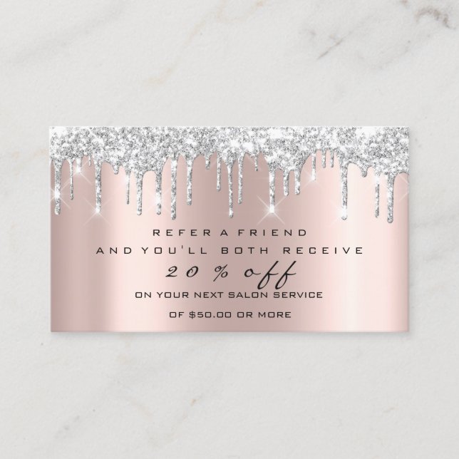 Recomendación Tarjeta de referencia de salón maquillaje plateado (Anverso)