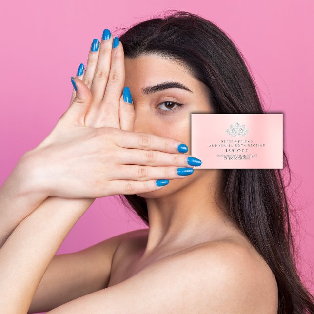 Recomendación Tarjeta de referencia de salón Plata Rosado Diaman (Salon Referral Card Silver Pink VIP Diamond Lotus)