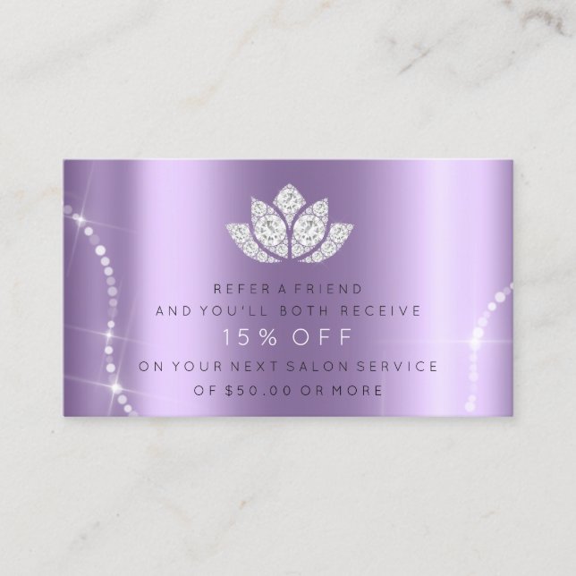 Recomendación Tarjeta de referencia de salón Violet Lavender Spa (Anverso)